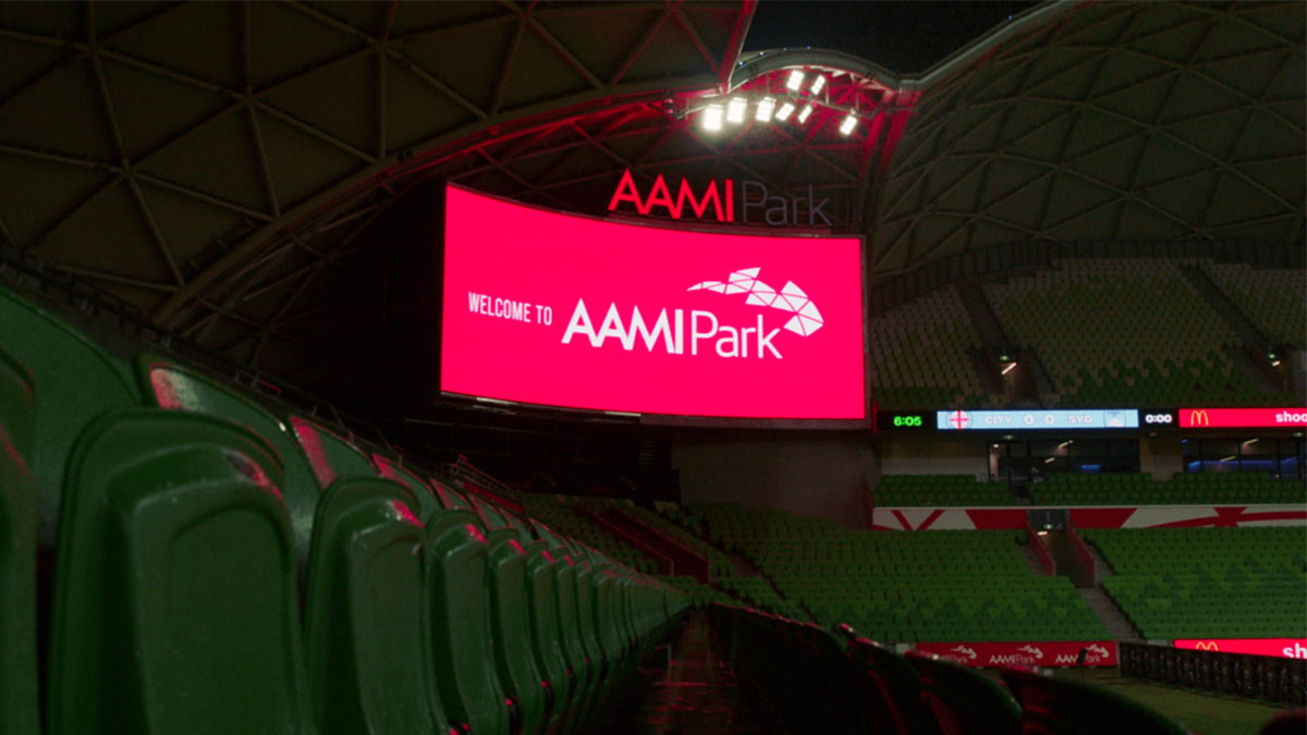 View of the new video screens at AAMI Park