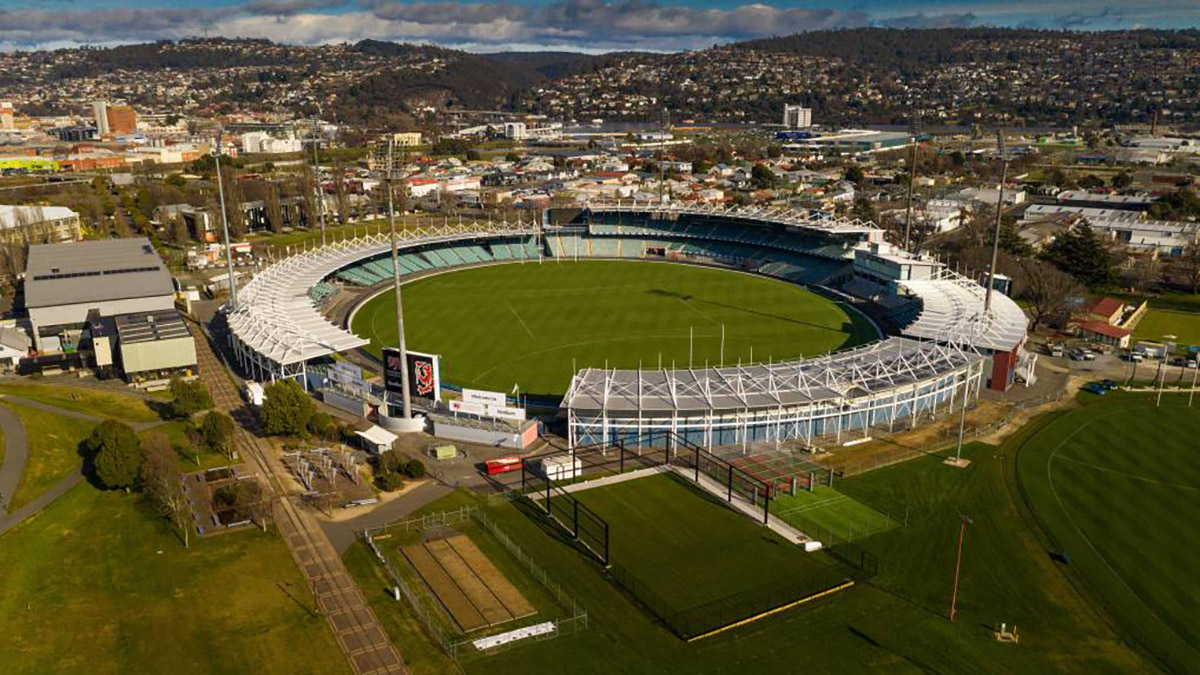 Aerial view of UTAS Stadium which could receive a $200m upgrade