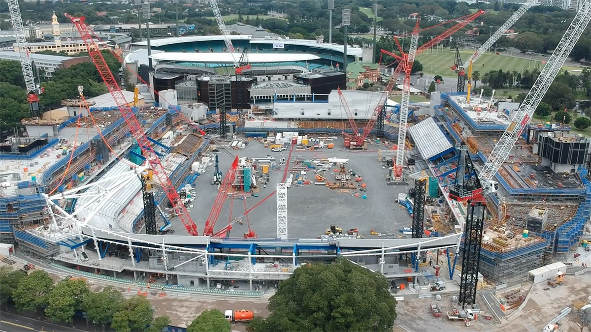 Construction progress at the new Sydney Football Stadium