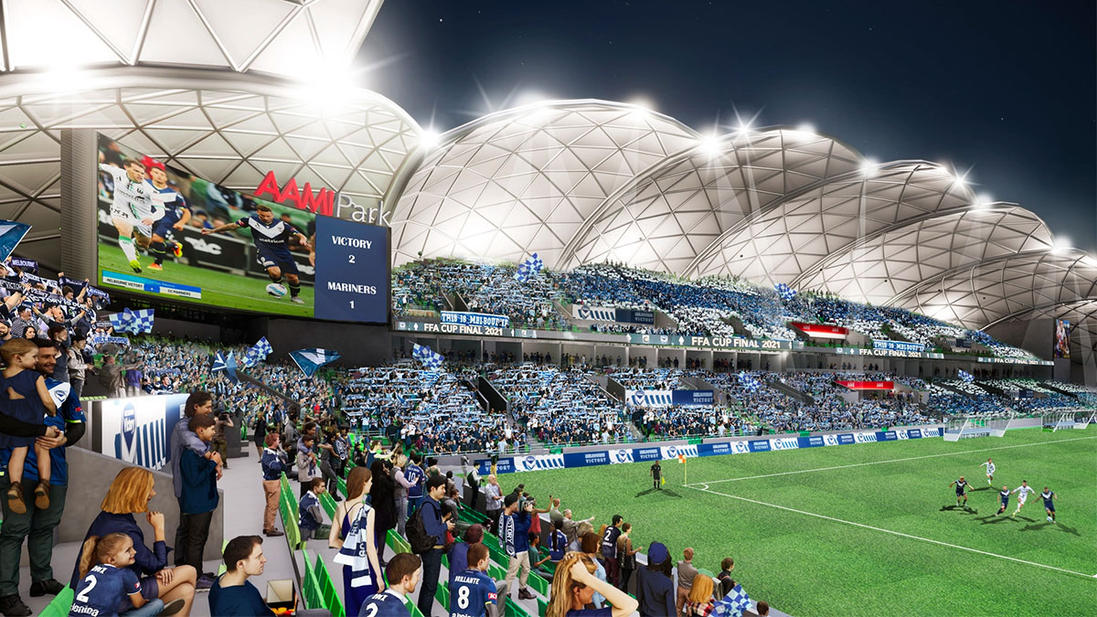 New video screens being installed at AAMI Park. Photo: MOPT