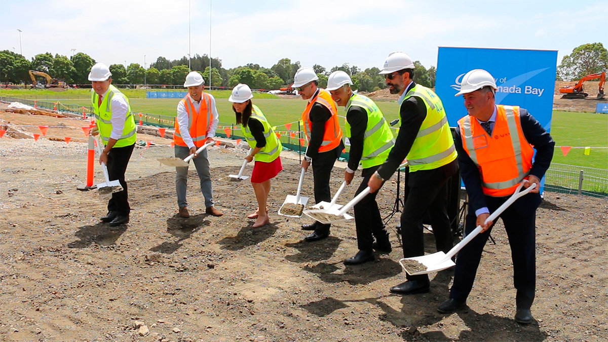 The groundbreaking ceremony as construction gets underway at Concord Oval