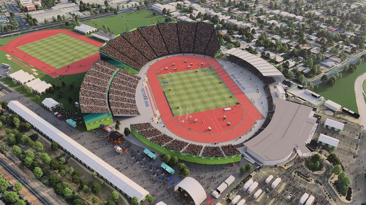 Artist impression of Eureka Stadium during the 2026 Commonwealth Games