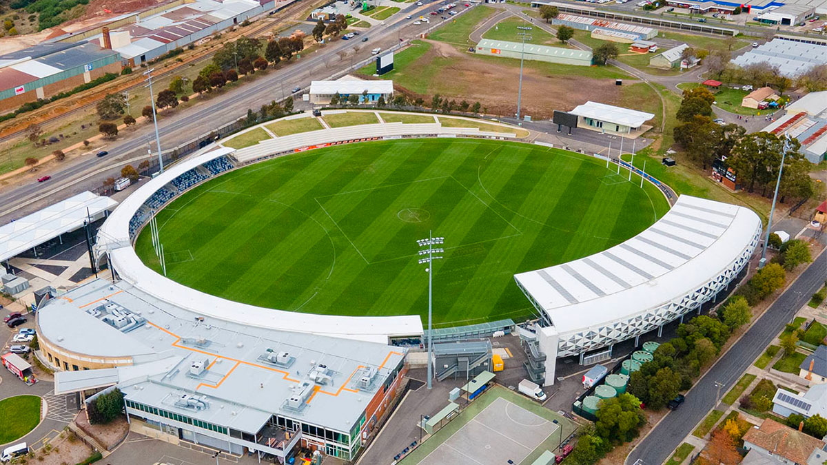 Aerial view of Mars Stadium in 2022