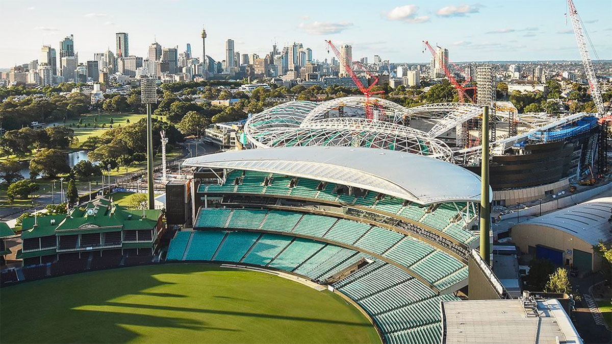 Aerial view of the SCG and under-construction SFS