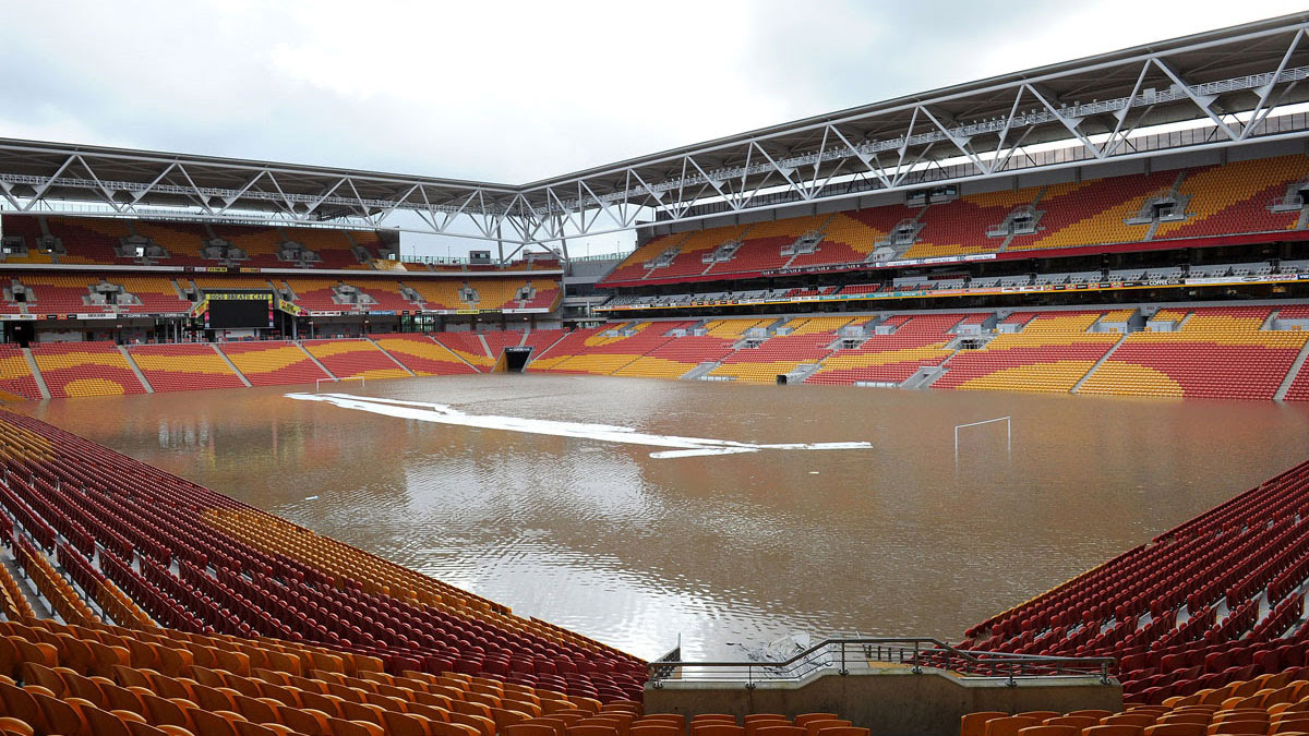 Suncorp Stadium under water during the 2011 Brisbane Floods