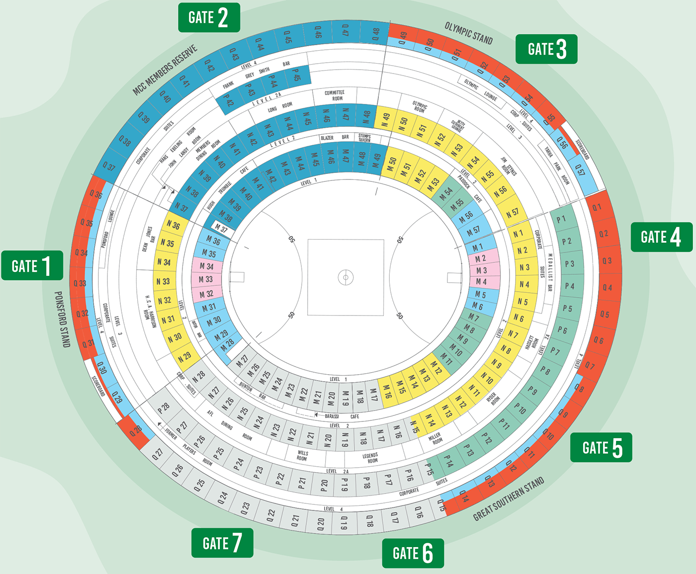 Melbourne Cricket Ground Seating Map Mcg Austadiums